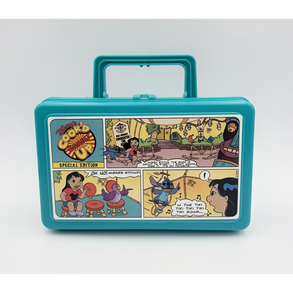 Vintage Disney Whirley Teal Mini Lunch Box Cookd Up Comics Lilo Stitch Tiki Room